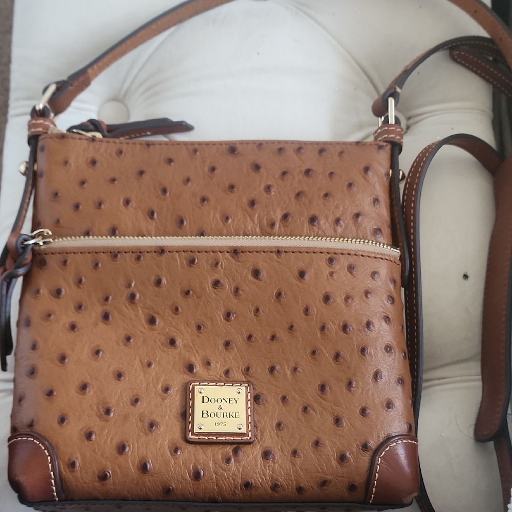 Dooney & Bourke Brown Ostrich-Embossed Crossbody Bag